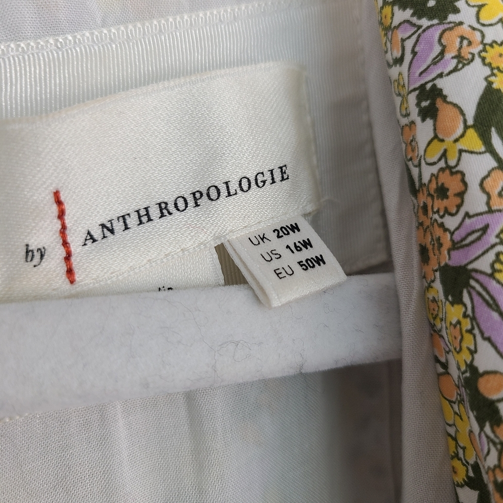 Anthropologie Yellow Lightweight Floral Cotton Collared Puff Sleeve Mini Dress - Picture 7 of 16